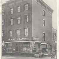 Printed B+W photograph of Ernst Staude, Meat Market, 201 Washington St., Hoboken, no date, ca. 1905-1908.