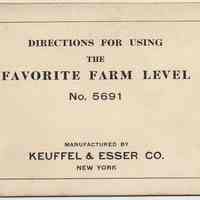 Manual: Directions for Using the Favorite Farm Level, No. 5691. Issued by K&E, N.Y. (Hoboken), copyright 1924.