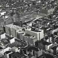 B+ W aerial photos, 5, of Saint Mary Hospital & vicinity, Hoboken, circa 1976-1977.