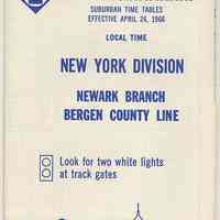 Timetable: Erie Lackawanna R.R., New York Div., Newark Branch, Bergen County Line, eff. Apr. 24, 1966.