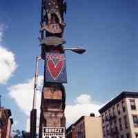 Color photo of telephone pole on Hudson Street with Burczy poster, Hoboken, [2001].