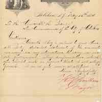 Letter from Mayor H.L. Timken, Hoboken, to Board of Tax Commissioners, May 16, 1884 re statements of amounts necessary to carry on city government.