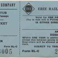 Ticket blank: Erie Railroad Co.,1-way coach ticket between [blank] & Hoboken. N.d., ca. 1956-1960.