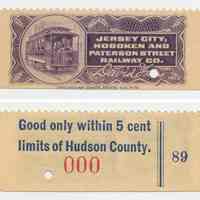 Ticket: Jersey City, Hoboken & Paterson Street Railway Co., Hoboken, n.d, ca. 1899-1901.