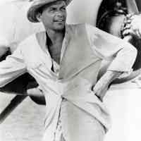 Black-and-white photo, movie still, of Frank Sinatra in film "The Devil at 4 O