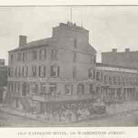 Printed B+W photograph of Old Napoleon Hotel, 100 Washington St., Hoboken, no date, ca. 1870