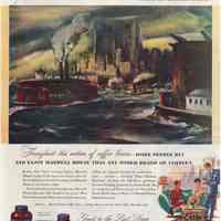 Ad, magazine: New York Harbor. Maxwell House Coffee full-page ad. 1947.