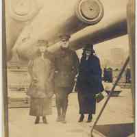Sepia-tone photos, two, of Florence Miller et al, aboard the deck of a naval vessel, no place, (probably Atlantic City, N.J.), n.d., ca. 1919-1925.