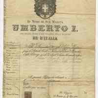 Passport of Pasquale Percoco and family, of Lagonegro, Italy, for travel to United States, May 27, 1896.