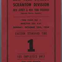 Timetable, ETT: Erie Lackawanna R.R. Co.; N.Y. Division; Scranton Division; N.J. & N.Y. R.R.; Time Table No. 1; For Employees Only; Eff. Oct. 25, 1964.