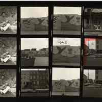 B+W negative contact sheet of images of Hoboken taken by John Conn. no date, [1976].