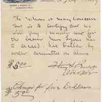 Digital image: letter "To Whom it may concern" from Harry L. Barck, Jr., Overseer of Poor, Hoboken, Sept.22, 1899.