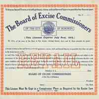 Unissued City of Hoboken Retail Liquor License expiring July 1st, 1915, Hoboken, 1914.