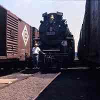 Color photos, 14, of steam locomotive NKP 759 at Lackawanna Terminal, Hoboken, June 1970.