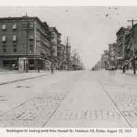 View looking north on Washington St.from Newark St. to First St., Hoboken, August 22, 1913.