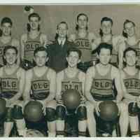 B+W group photo of Our Lady of Grace basketball team, Hoboken, ca. 1938-1939.