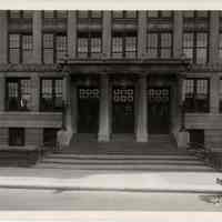 B+W photo of Demarest High School main entrance, Garden St. between 4th & 5th Sts., Hoboken, Oct. 19, 1933.