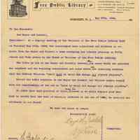 Letter to Mayor & City Council from Trustees, Free Public Library, May 27, 1903, re requesting deed for the library property.