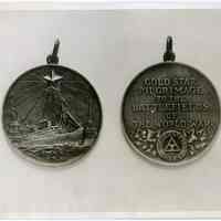 B+W photo of medals for Gold Star Mothers sailing from Hoboken on U.S. Lines, May 1930.