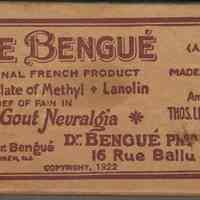 Box: Baume Bengue. Manufactured in West Hoboken, N.J., copyrighted 1922.