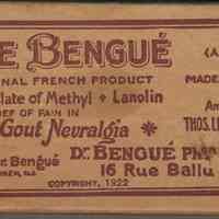 Box: Baume Bengue. Manufactured in West Hoboken, N.J., copyrighted 1922.