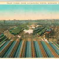 Digital image of postcard of Train Yards from Lackawanna Tower, Hoboken, no date, ca. 1907.