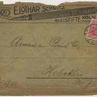 Envelope addressed to American Pencil Co., Hoboken, N.J., U.S.A. from Koln, Germany, no date, ca. 1900-1916.