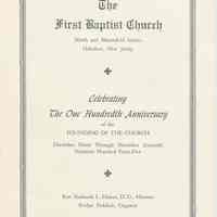 Program: First Baptist Church, Hoboken. One Hundredth Anniversary Program, Sunday, December 9, 1945.