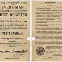 Official Government Notice; Every Man Between...18 to 45...Must Register for the Selective Service Draft. War Dept., Aug. 26, 1918.