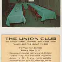 Trade card: The Union Club, 600 Hudson Street, Hoboken, N.J.; The Cellar. N.d., ca. 1965-1975.