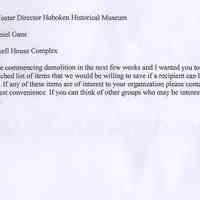 Memorandum, Feb. 2, 2004 to Robert Foster, Director, Hoboken Historical Museum from Daniel Gans, re Maxwell House Complex.