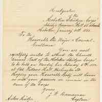 Invitation to Mayor and City Council from Hoboken Schutzen Corps, Jan. 31, 1882 to attend their 11th Annual Ball.