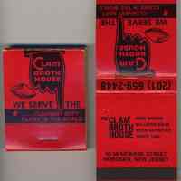 Matchbook imprinted Clam Broth House, 30-38 Newark St., Hoboken, no date, ca. 1985-1995.