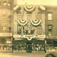 B+W photo of the decorated exterior of 302 Washington St., Hoboken, no date, ca. 1935.