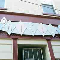 Color photo of wall sign for Domicile, 168 First Street, Hoboken, Jan. 3 & 4, 2002.