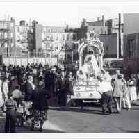 B+W digital print of photo of procession of the Black Madonna outside St. Francis Church, Hoboken, Sept. 1948 or 1949.