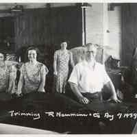 B+W photo of R. Neumann & Co. trimming department, Hoboken, August 7, 1939.