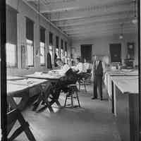 B+W photo of 3 draftsmen at boards plus supervisor, United Dry Dock Company, Hoboken, 1931