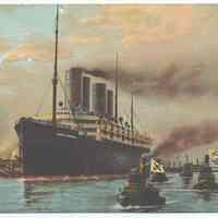 Postcard: Harbor Scene, New York. [S.S. Kaiser Wilhelm II, North German Lloyd Line.] Postmarked May 9, 1910.