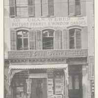 Printed B+W photograph of Charles Weber, window shades & picture frames, 518 Washington Street, Hoboken, no date, ca. 1906-1908.