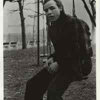 Black-and-white publicity photo of Marlon Brando as Terry Malloy in film "On the Waterfront," Hoboken, no date, ca. 1953-1954.