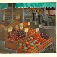 Digital images, 2, of Frank Hanavan painting of exterior of Washington Street produce market, dated 9-15-05, Hoboken, 2006.