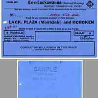 Ticket sample: Erie-Lackawanna R.R., Monthly Commutation between Lackawann Plaza (Montclair) & Hoboken, Aug. 1965.