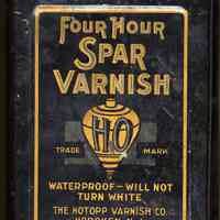 Can: Four Hour Spar Varnish, Manufactured by Hotopp Varnish Co., Hoboken, no date, ca. 1900-1920.