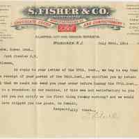 TLS from S. Fisher & Co., Clinton, 11th & Grand Sts., Hoboken, July 28, 1914 re response to problem order.