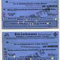 Tickets, transportation, 2: Erie Lackawanna Railroad Co., Weekly Commutation Ticket, Washington [Ave., Rutherford] & Hoboken, 1964.