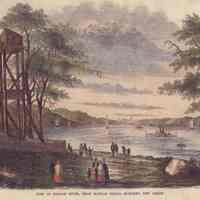 Color inkjet print of engraving, View of Hudson River, from Elysian Fields, Hoboken, New Jersey, as printed in Gleasons Pictorial, 1853.