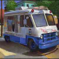 Painting: ""Mister Softee Truck on the Corner of Fourth Street and Park Avenue." By Frank Hanavan, Hoboken, 2007.