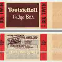 Wrapper, ice cream: Tootsie Roll Fudge Bar. Big Twin. Licensed by Tootsie Roll Industries, Chicago, n.d., ca. 1966-1975.