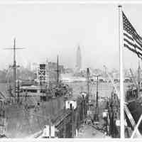 B+W photo of an unknown ship in dry dock, Hoboken, no date, ca. 1940.